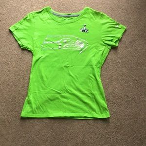 Nike Seattle Seahawks Super Bowl XLIX Neon Green Shirt Medium Silver Logo